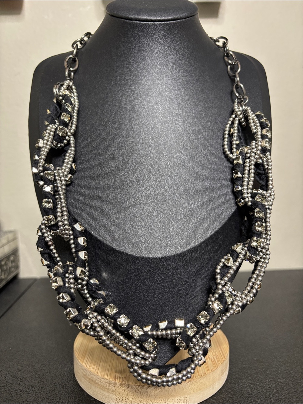 Banana Republic Statement Multi-Strand Black Gunmetal Silver Beaded Necklace